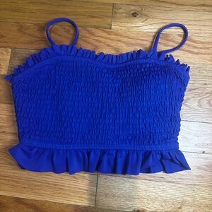 Decree Blue Swim Top Bandeau Ruched Shirred Small Adjustable/Removable Straps‎